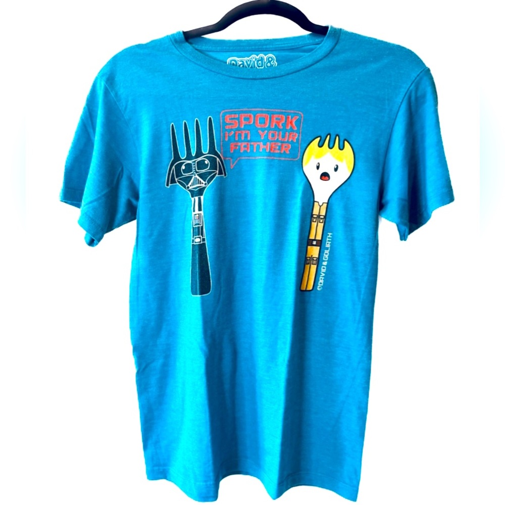 David & Goliath Blue “Spork I’m Your Father” T-Shirt, Men’s Size Small.